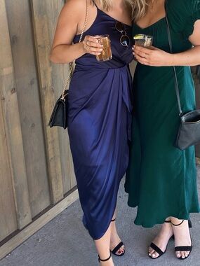 Lulus Blue One-Shoulder Draped Midi Dress